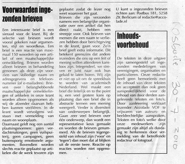 Rosbode ingezonden brieven